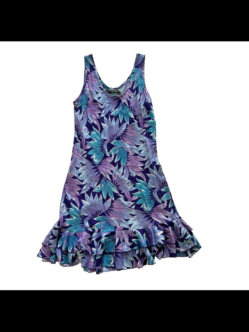 Rainbow Jo Ti Leaf Dress Womens S Knee Length Ruffle Hem Tropical Vacation Luau